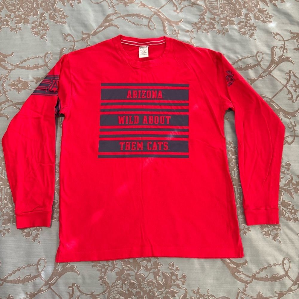 Victoria's Secret PINK U of A Wildcats Long Sleeve Red Blue Tee Shirt Medium